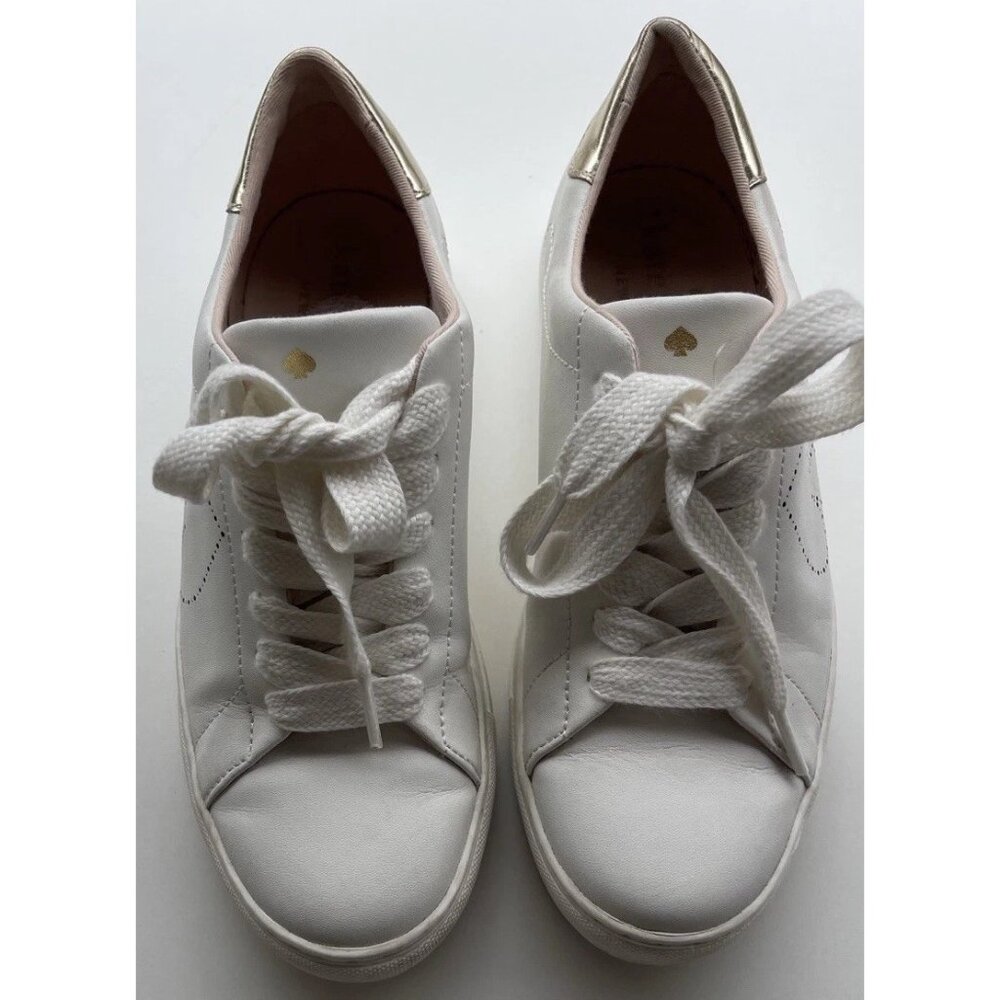 KATE SPADE Angelise White Gold Leather Lace Up Low Top Sneakers Size 8B